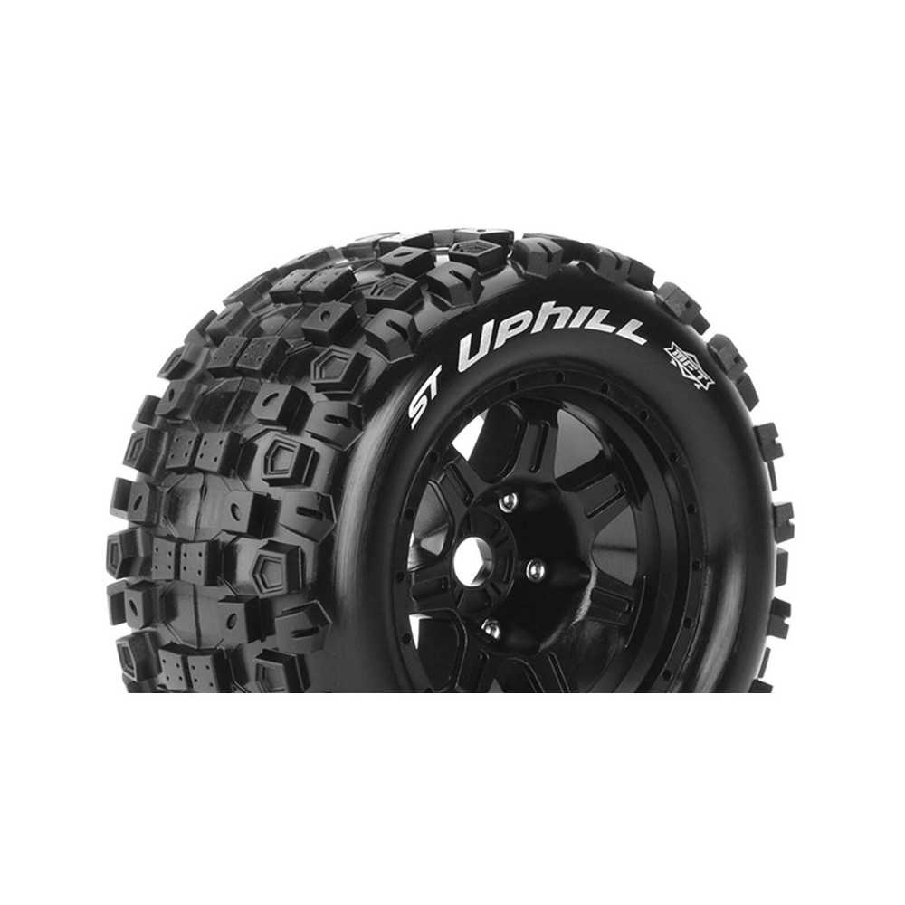 Louise RC MFT ST-UPHILL 1-8 Stadium Truck Tire Set Mounted Sport Black 3.8 Bead Style Wheels 1/2 LR-T3326BH
