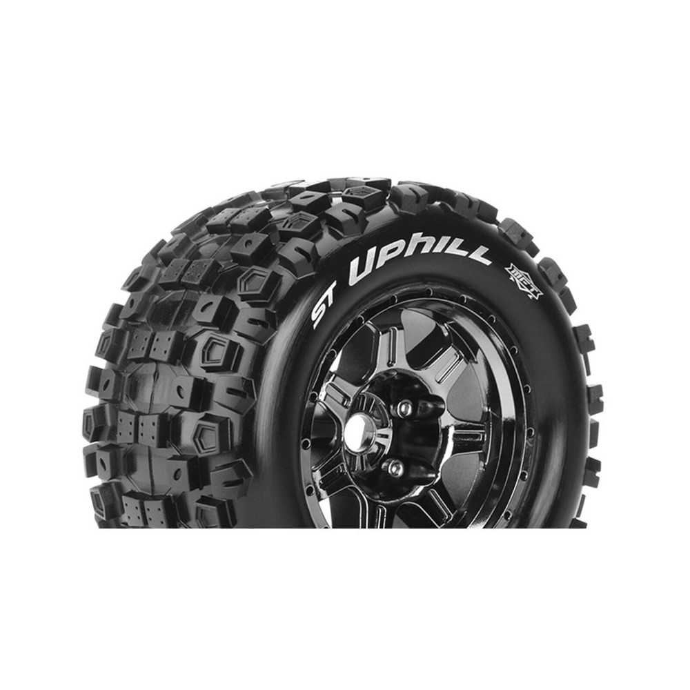 Louise RC MFT ST-UPHILL 1-8 Stadium Truck Tire Set Mounted Sport Black Chrome 3.8 Bead Style Wheels LR-T3326BCH