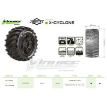 Louise RC MFT X-CYCLONE KRATON 8S Serie Tire Set Mounted Sport Black Wheels Hex 24mm LR-T3298BM