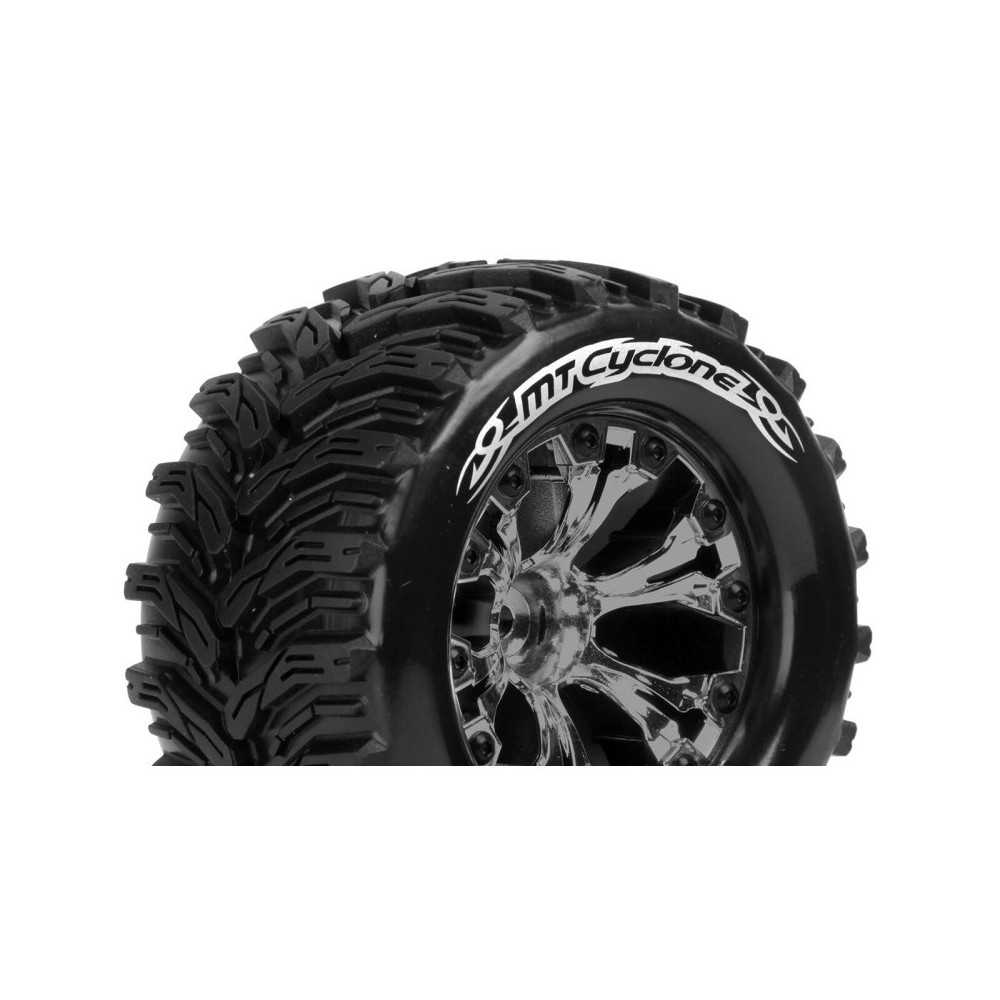 Louise RC MT-CYCLONE 1-10 Monster Truck Tire Set Mounted Soft Black Chrome 2.8 Wheels Hex 14mm LR-T3226SBCM