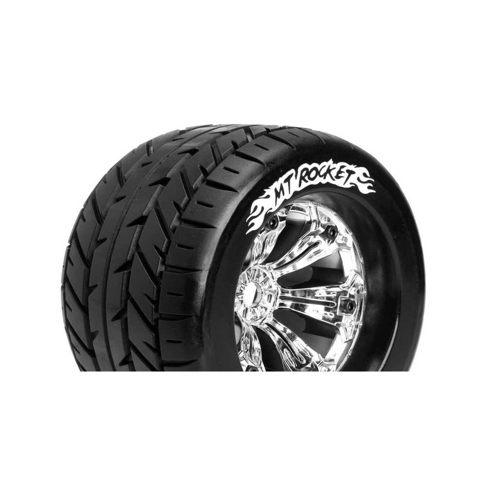 Louise RC MT-ROCKET 1-8 Monster Truck Tire Set Mounted Sport Felgen 3.8 Chrom 0-Offset Hex 17mm LR-T3217C